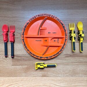 Constructive Eating Construction Plate and Utensil Set (w. fire truck utensils)